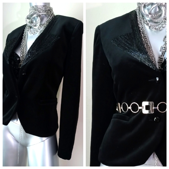 ACT 111 VINTAGE Velvet & Beads Evening Black Tie Cocktail Blazer - Picture 9 of 13